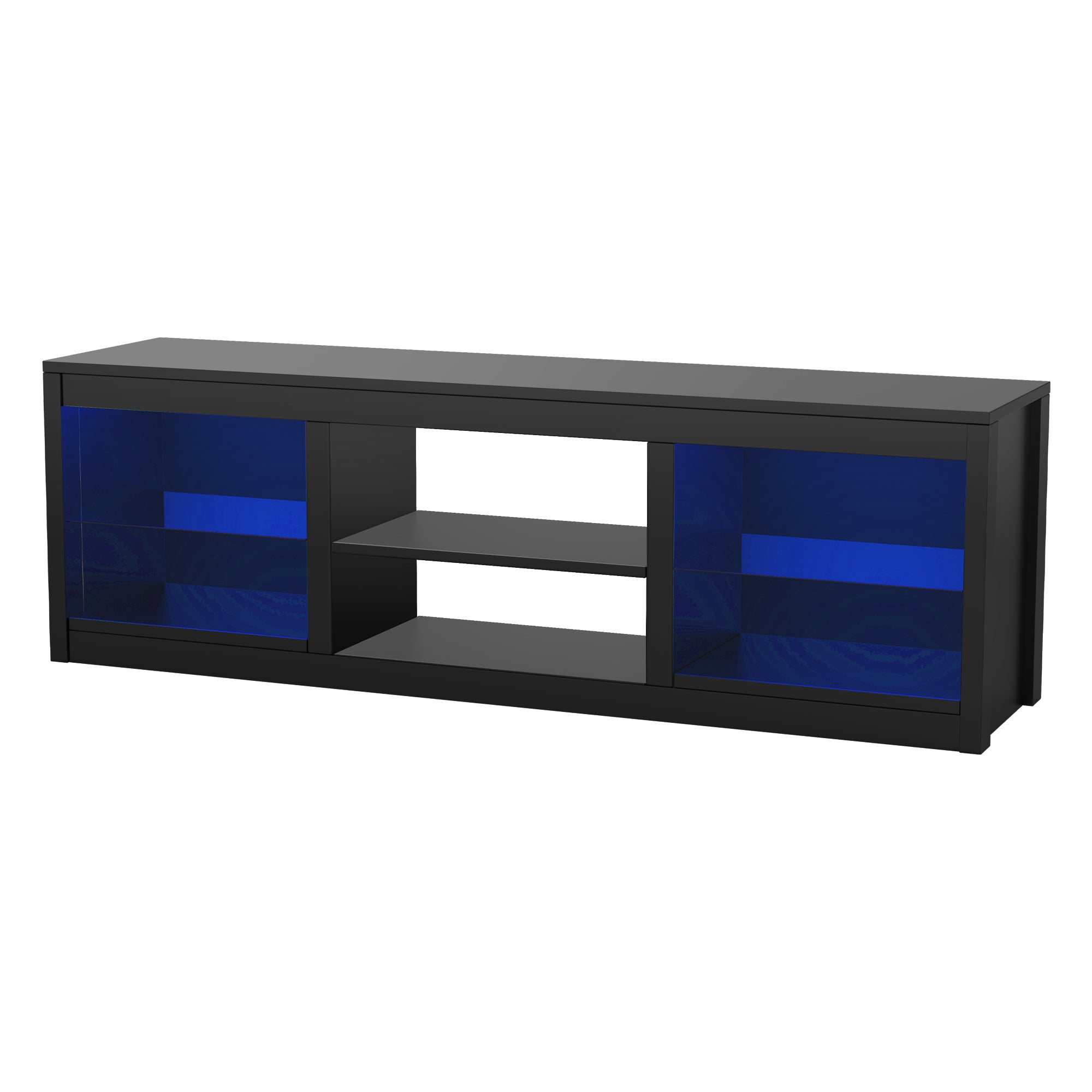 168cm/66" Black LED TV Stand with Electric Fire Fits Up to 75" TVs with LED Shelf Lighting