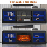 168cm Black LED TV Stand with Electric Fire Fits Up to 75" TVs with LED Shelf Lighting