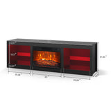 168cm Black LED TV Stand with Electric Fire Fits Up to 75" TVs with LED Shelf Lighting