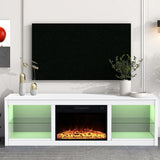 168cm White LED TV Stand with Electric Fire Fits Up to 75" TVs with LED Shelf Lighting