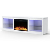 Lumio 168cm/66" White LED TV Stand with Electric Fire Fits Up to 75" TVs with LED Shelf Lighting