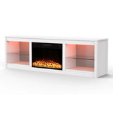 Lumio 168cm/66" White LED TV Stand with Electric Fire Fits Up to 75" TVs with LED Shelf Lighting
