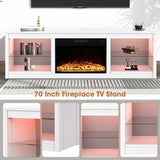 168cm White LED TV Stand with Electric Fire Fits Up to 75" TVs with LED Shelf Lighting