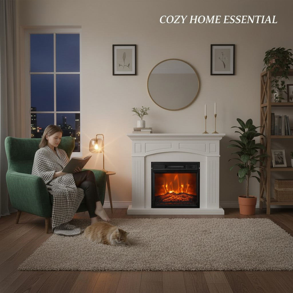 18" Modern Black Inset Electric Fireplace with Remote Control - Parrot Uncle UK