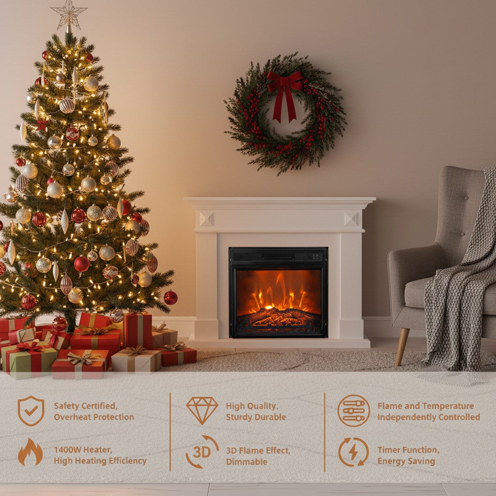 18" Modern Black Inset Electric Fireplace with Remote Control - Parrot Uncle UK