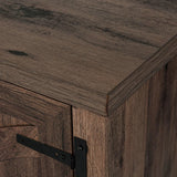 147cm Brown TV Stand with Electric Fire, TV Stand with Barn Door, Storage Cabinet with Adjustable Shelves, Fits Up to 65" TVs