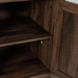 147cm Brown TV Stand with Electric Fire, TV Stand with Barn Door, Storage Cabinet with Adjustable Shelves, Fits Up to 65" TVs