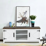147cm White TV Stand with Closed Storage, Storage Cabinet with Adjustable Shelves, Fits Up to 65" TVs