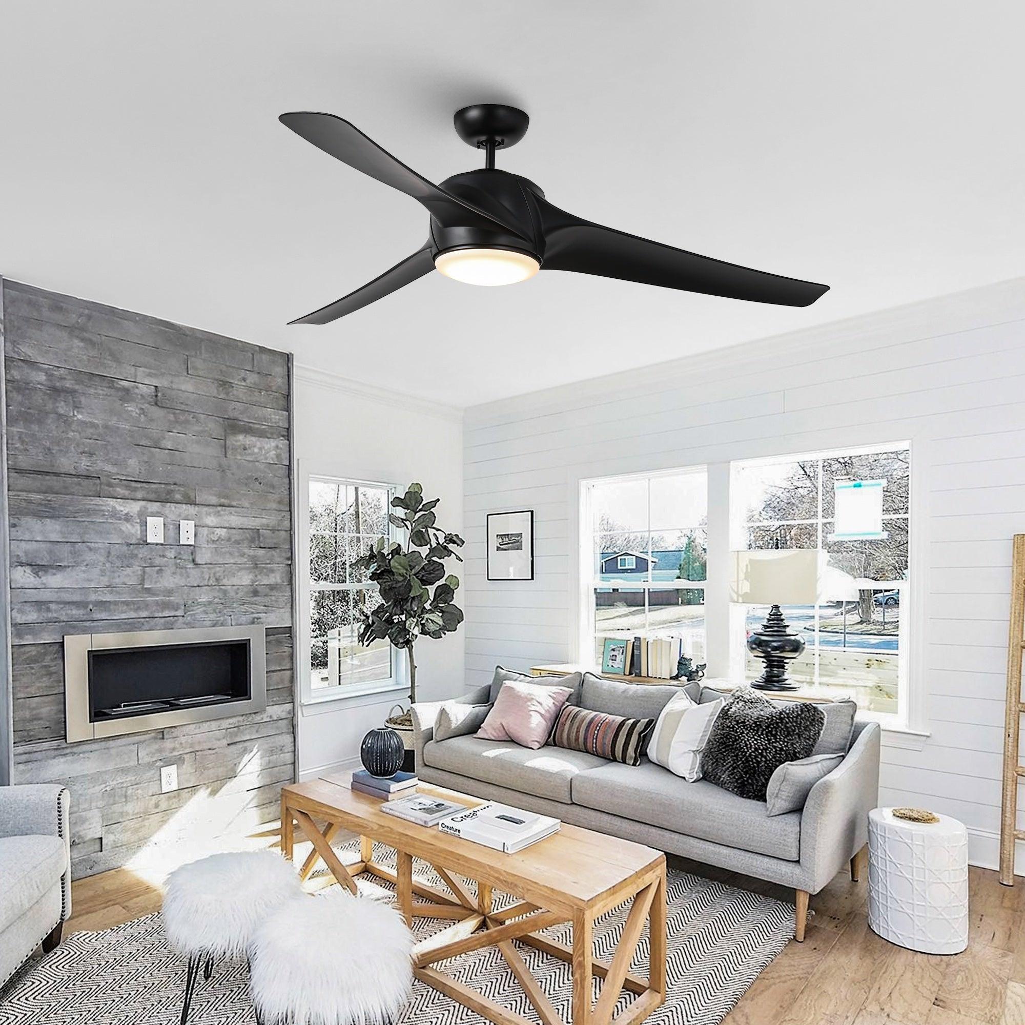 152cm (60") Wall Control 3 Blades Black Ceiling Fan with LED Lighting