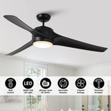 60" Wall Control 3 Blades Black Ceiling Fan with LED Lighting - Parrot Uncle UK
