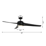 60" Wall Control 3 Blades Black Ceiling Fan with LED Lighting - Parrot Uncle UK