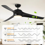 60" Wall Control 3 Blades Black Ceiling Fan with LED Lighting - Parrot Uncle UK
