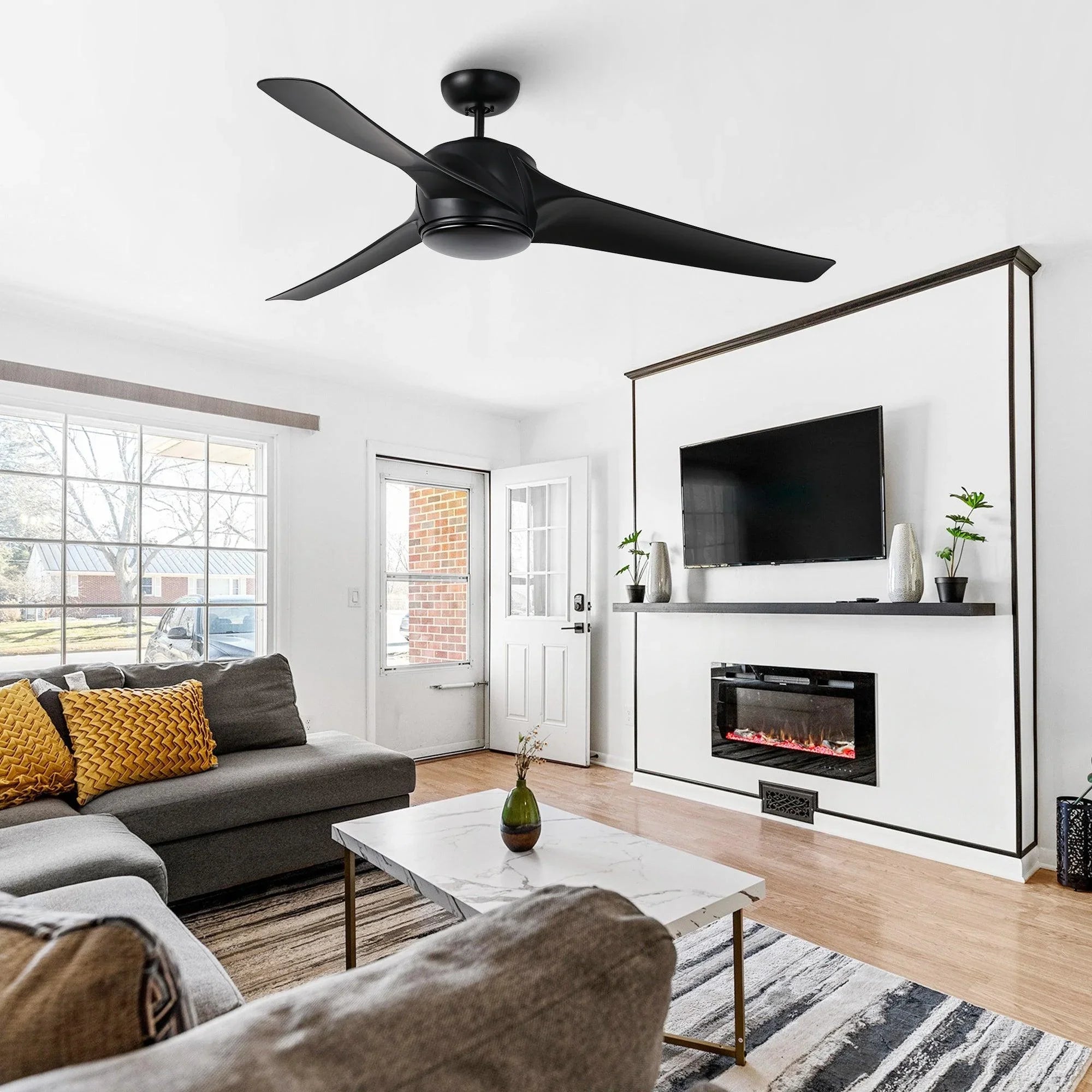 152cm (60") Wall Control 3 Blades Black Ceiling Fan with LED Lighting