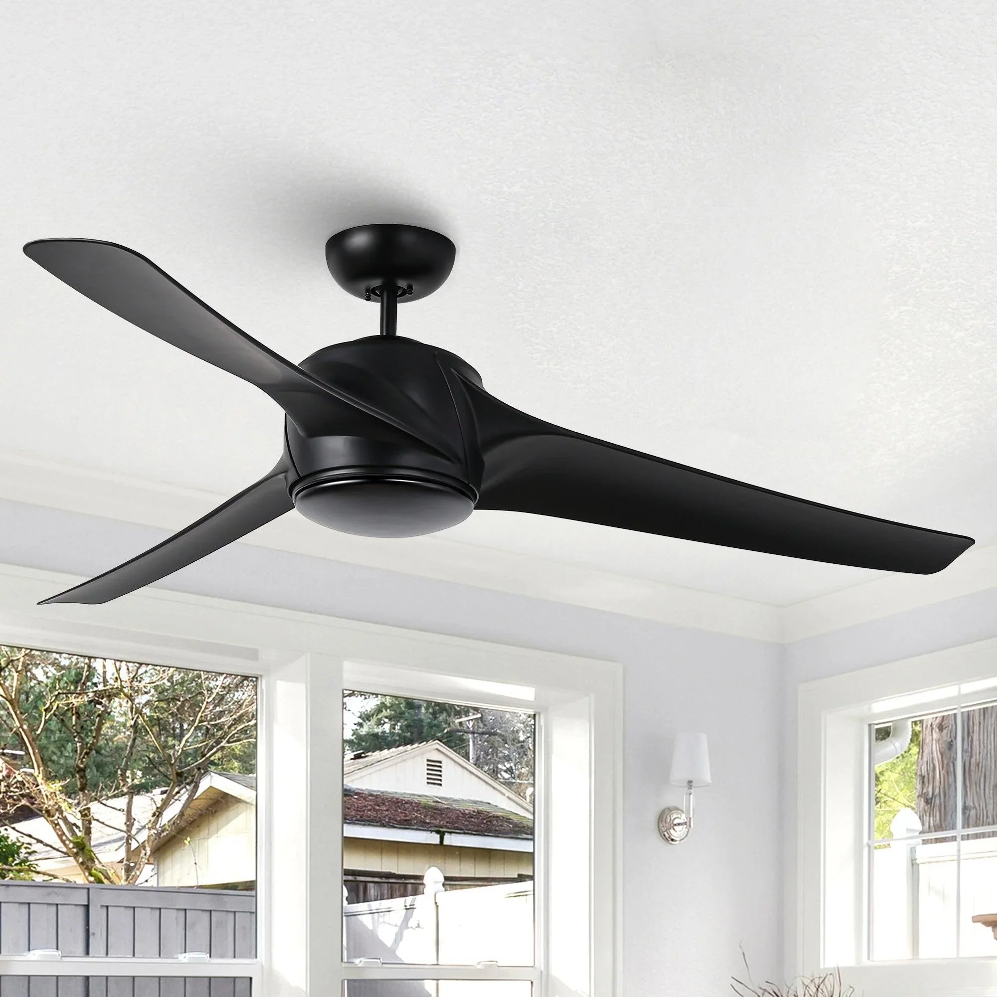 60" Wall Control 3 Blades Black Ceiling Fan with LED Lighting - Parrot Uncle UK