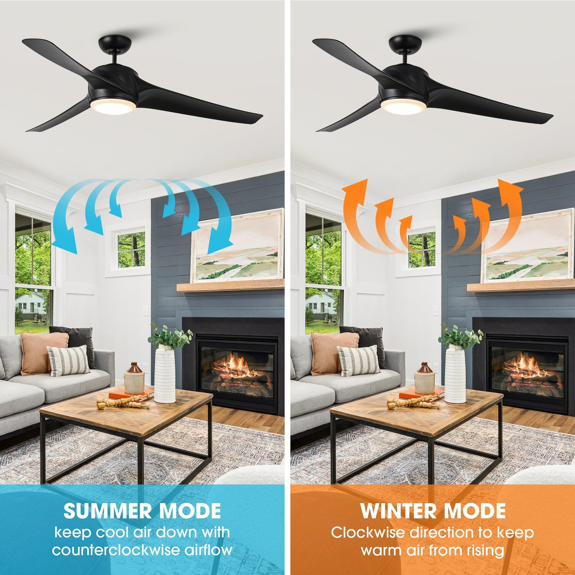 60" Wall Control 3 Blades Black Ceiling Fan with LED Lighting - Parrot Uncle UK