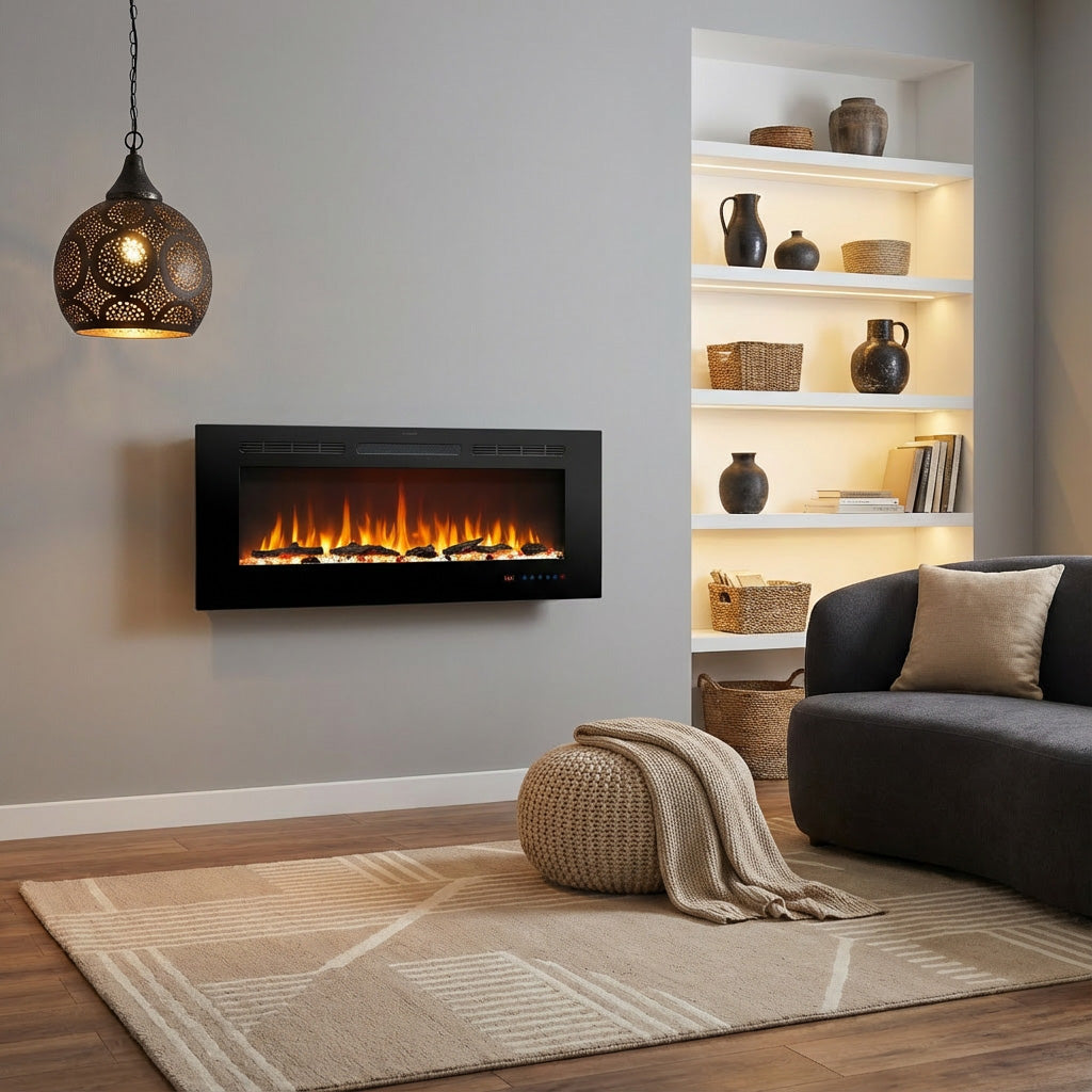 1270mm 50" EF50R Wall Mounted Electric Fire Built-In Electric Fire with 13 Flame Colors 750/1500W
