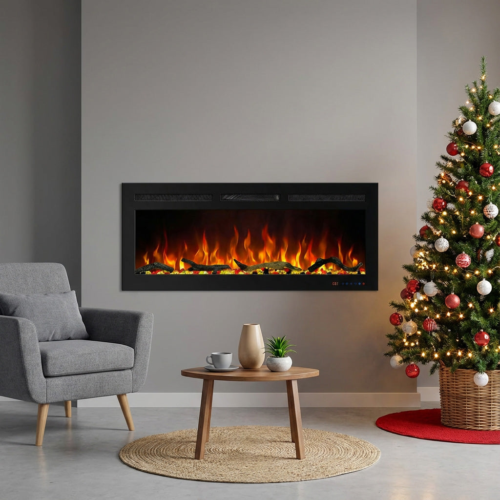 1270mm 50" EF50R Pro Media Wall Electric Fire with 13 Flame Colors Built-In Electric Fire with Remote Control 750/1500W