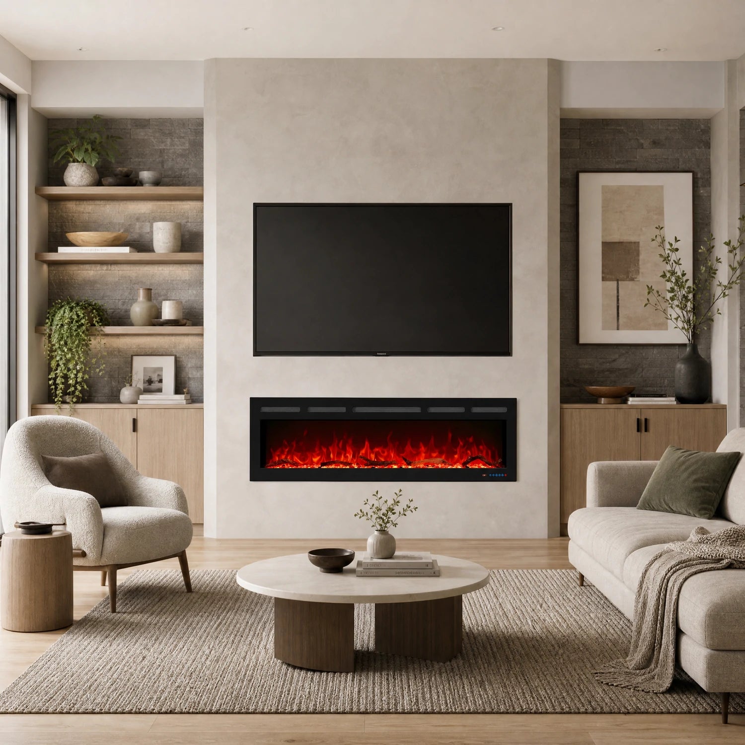 1524mm 60" EF60R Pro Hole in the Wall Electric Fire with 13 Flame Colors Inset Electric Fire with Remote Control 750/1500W