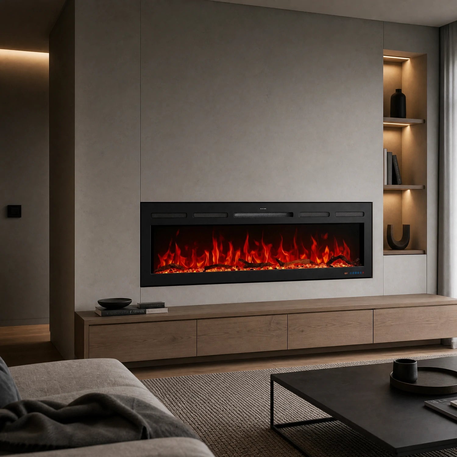1524mm 60" EF60R Pro Hole in the Wall Electric Fire with 13 Flame Colors Inset Electric Fire with Remote Control 750/1500W