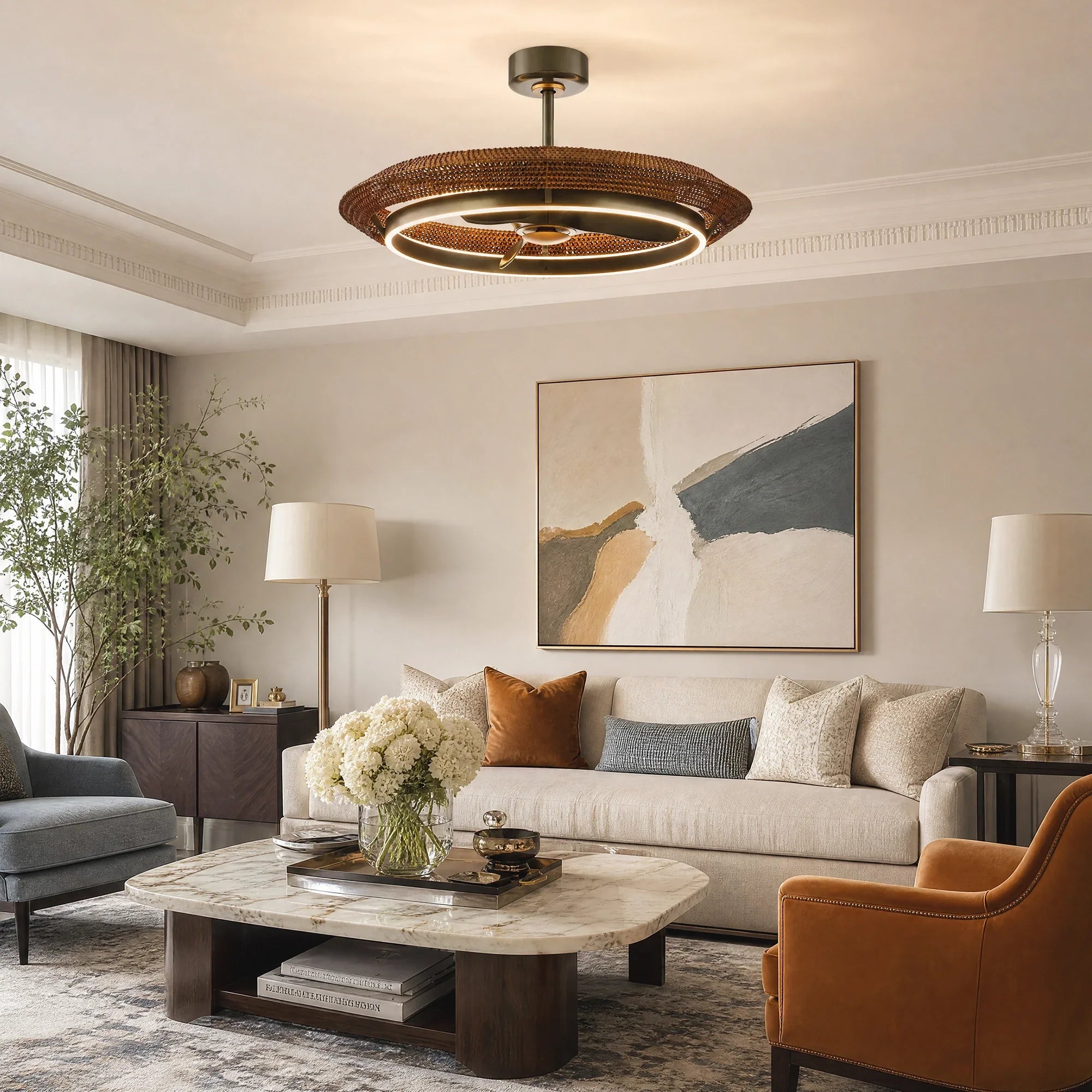 VESPER Ceiling Fan Ø84 cm with LED Light and Hidden Blades