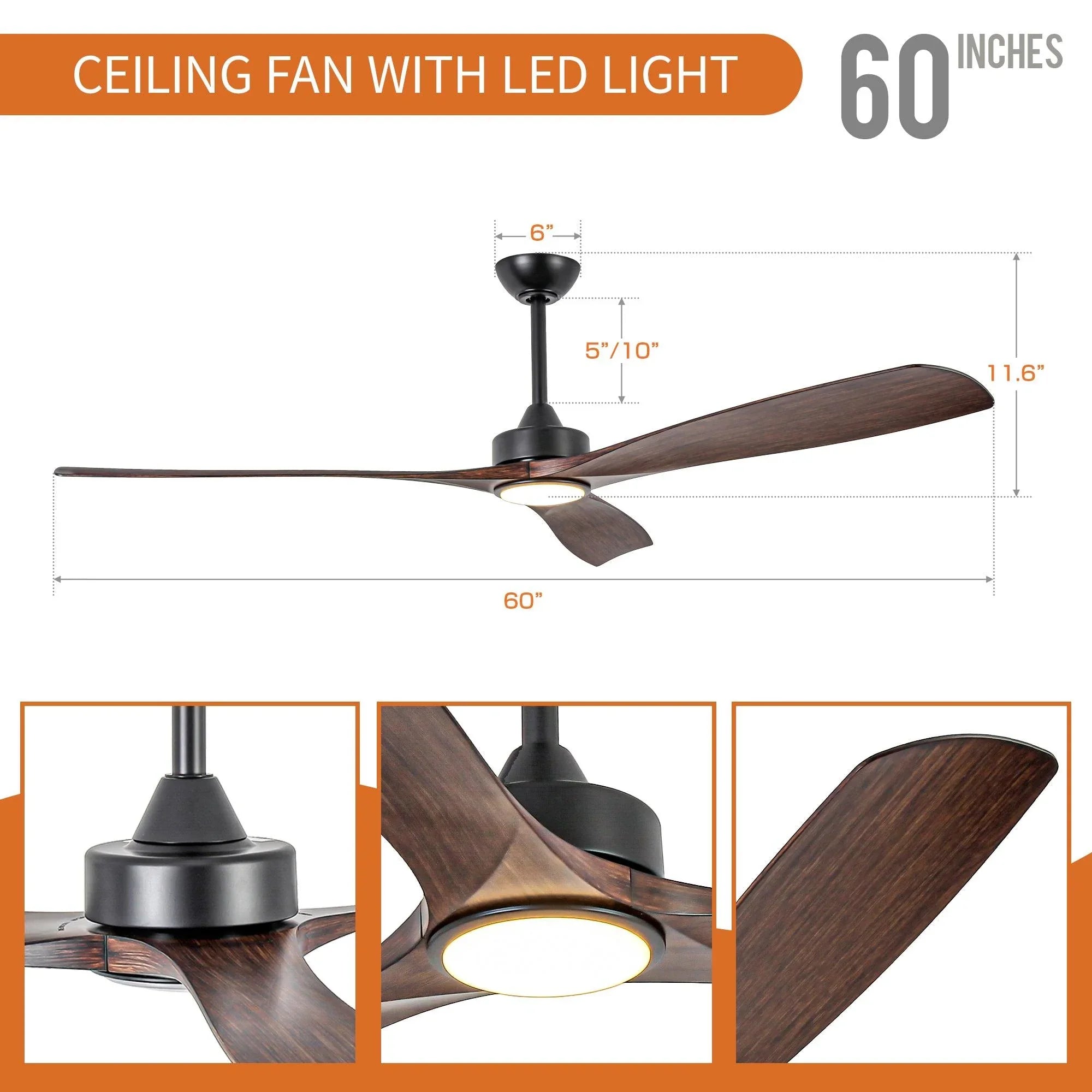 60 Inch Alexi DC Motor Modern Downrod Ceiling Fan with LED Light - Parrot Uncle UK