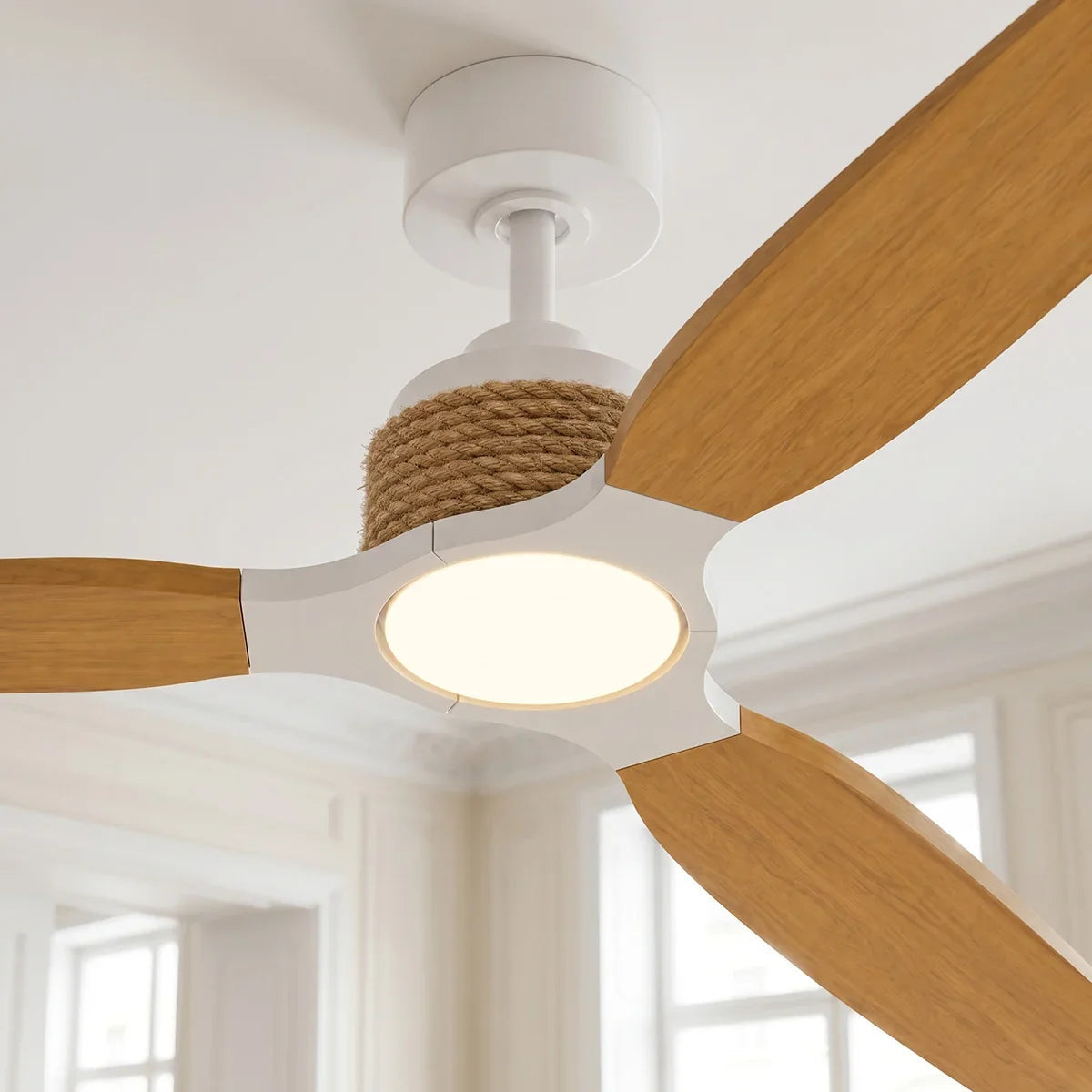 Louise White/Natural Wood Ceiling Fan Ø142 cm with 100% Solid Wood Blades