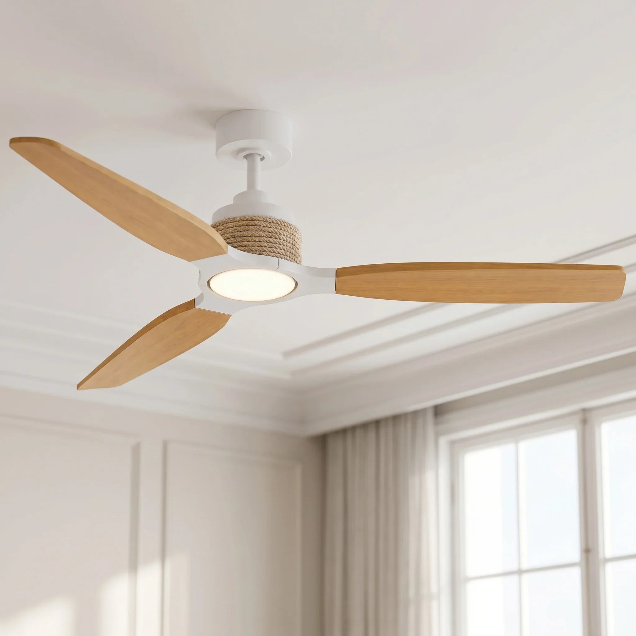 Louise White/Natural Wood Ceiling Fan Ø142 cm with 100% Solid Wood Blades