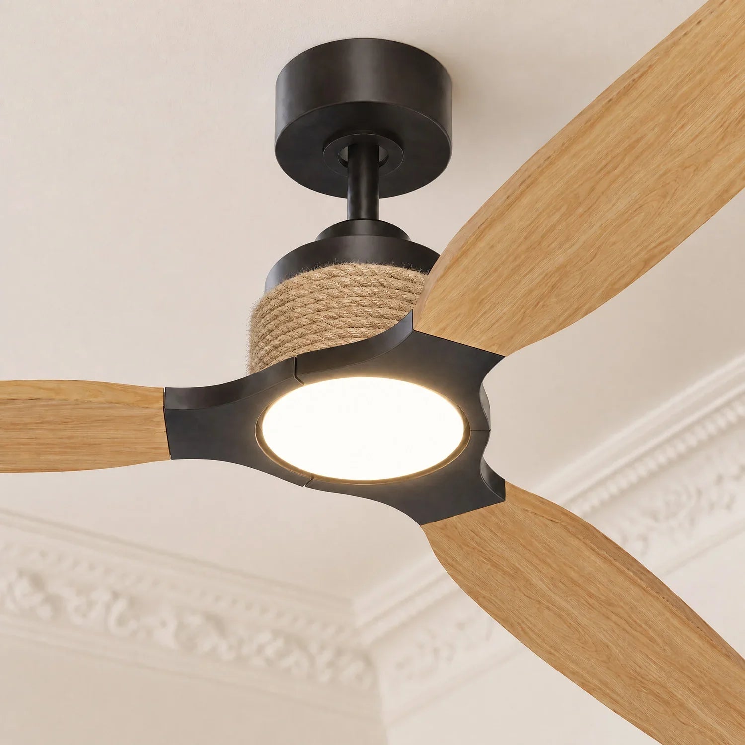 Louise Black/Natural Wood Ceiling Fan Ø142 cm with 100% Solid Wood Blades