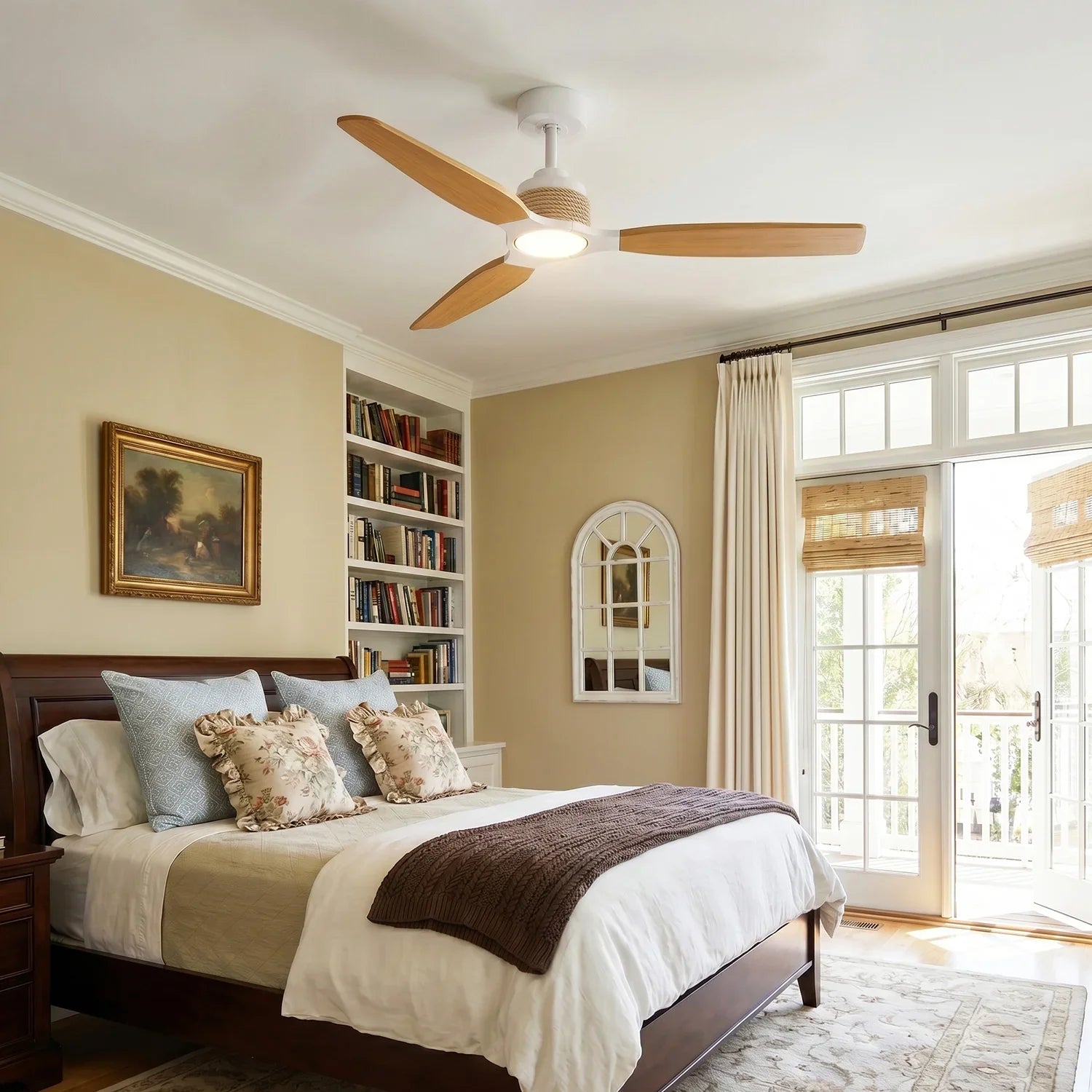 Louise White/Natural Wood Ceiling Fan Ø142 cm with 100% Solid Wood Blades