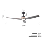 Louise Matte Black Ceiling Fan Ø142 cm with LED Light and 100% Solid Wood Blades