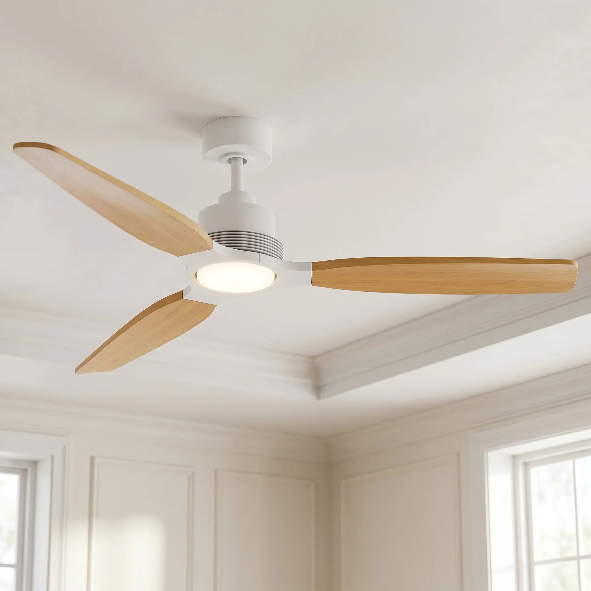 Louise White/Natural Wood Ceiling Fan Ø142 cm with 100% Solid Wood Blades