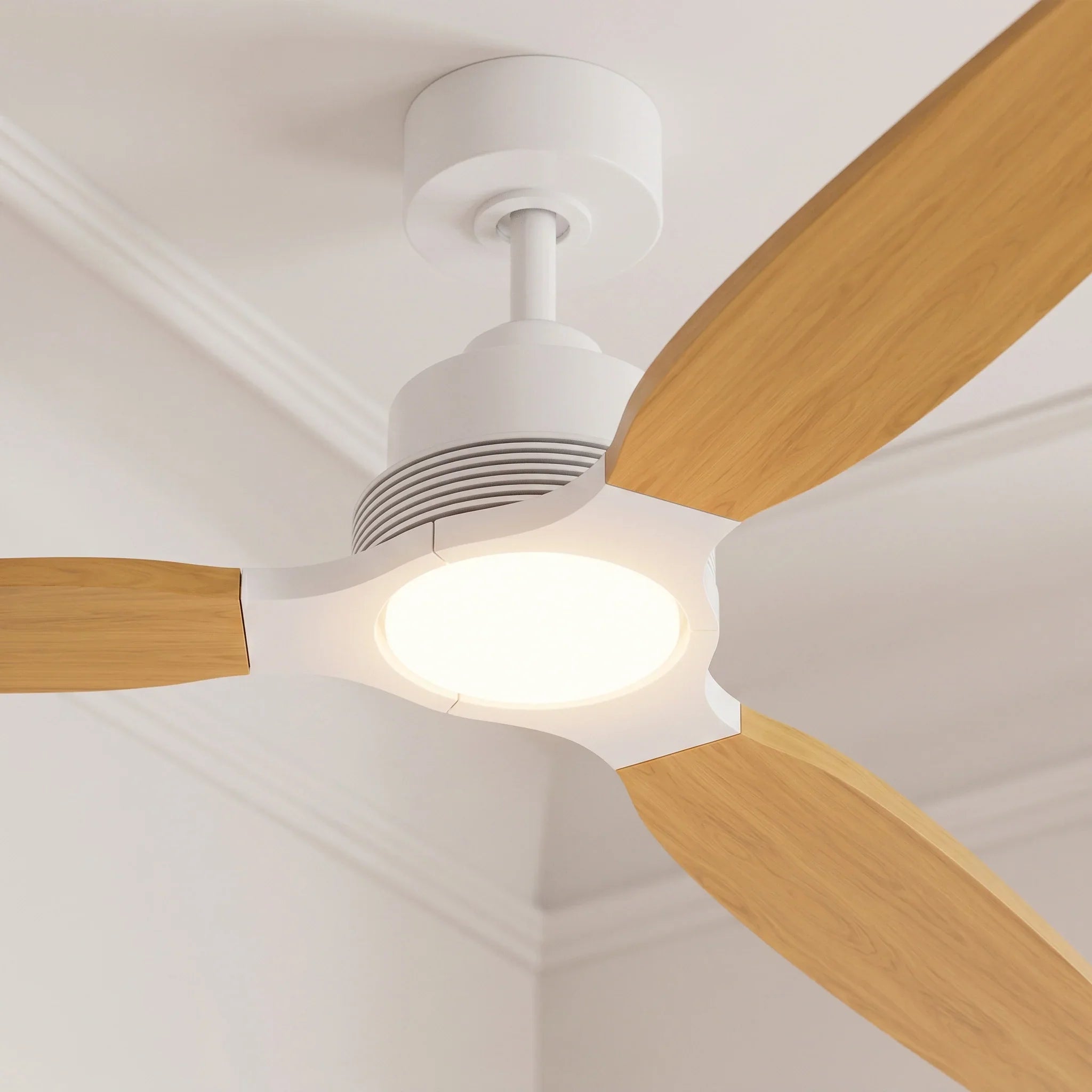 Louise White/Natural Wood Ceiling Fan Ø142 cm with 100% Solid Wood Blades