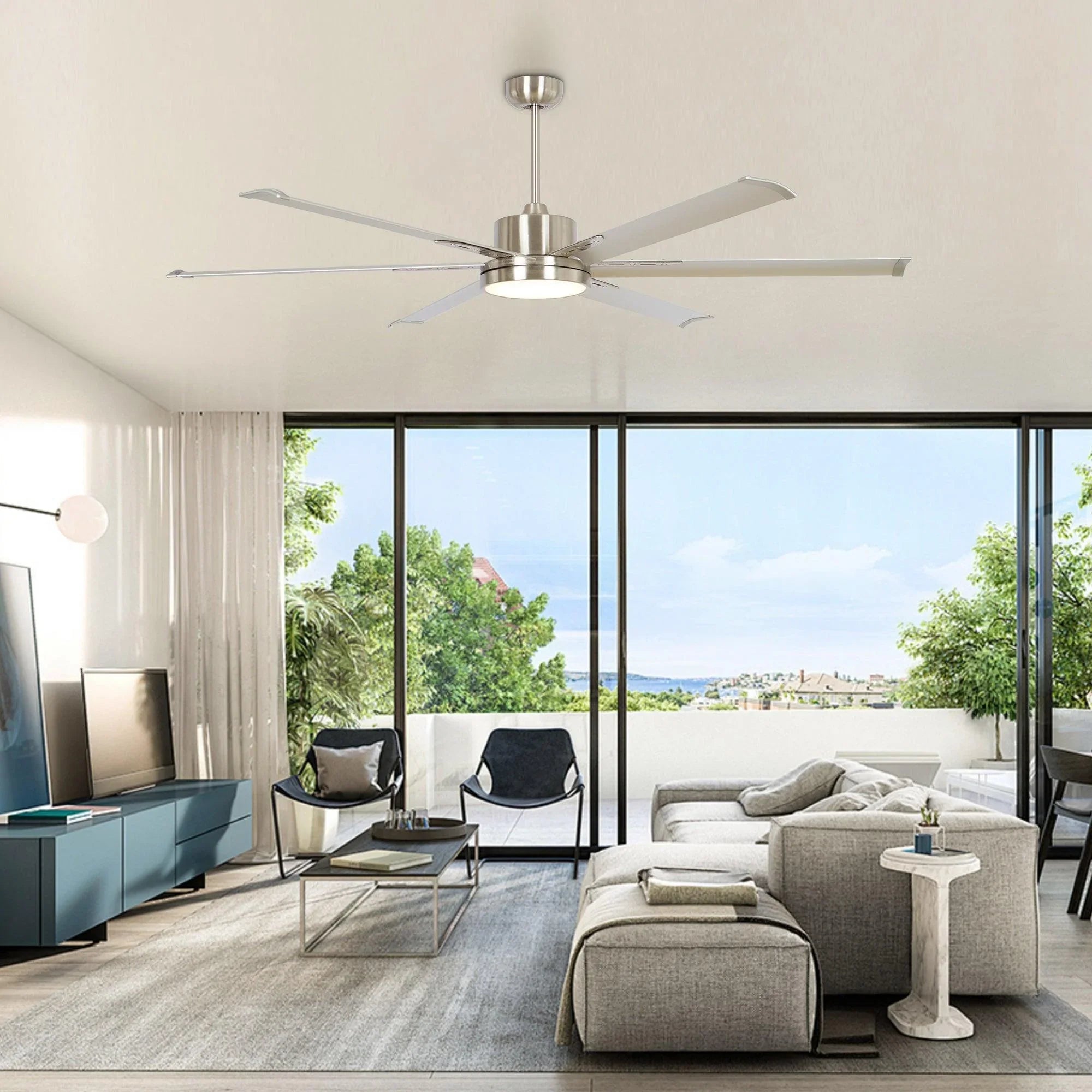 165cm (65") Freda DC Motor Modern Downrod Ceiling Fan with LED Light and Remote Control