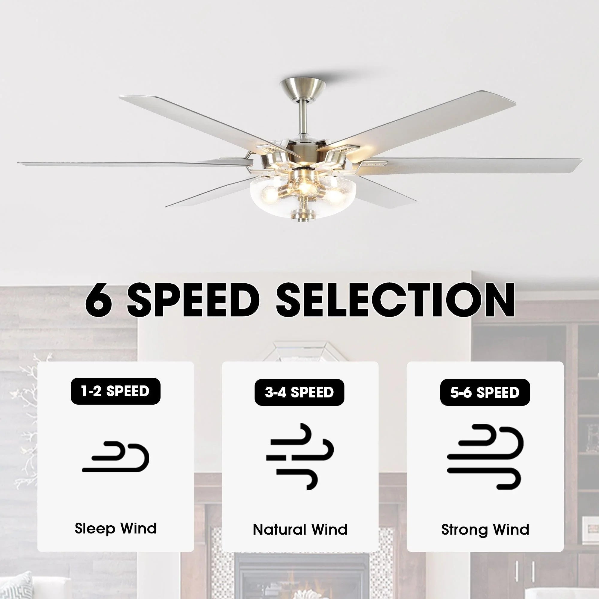 70" Modern Brushed Nickel DC Motor Downrod Mount Ceiling Fan with Lighting and Remote Control - Parrot Uncle UK