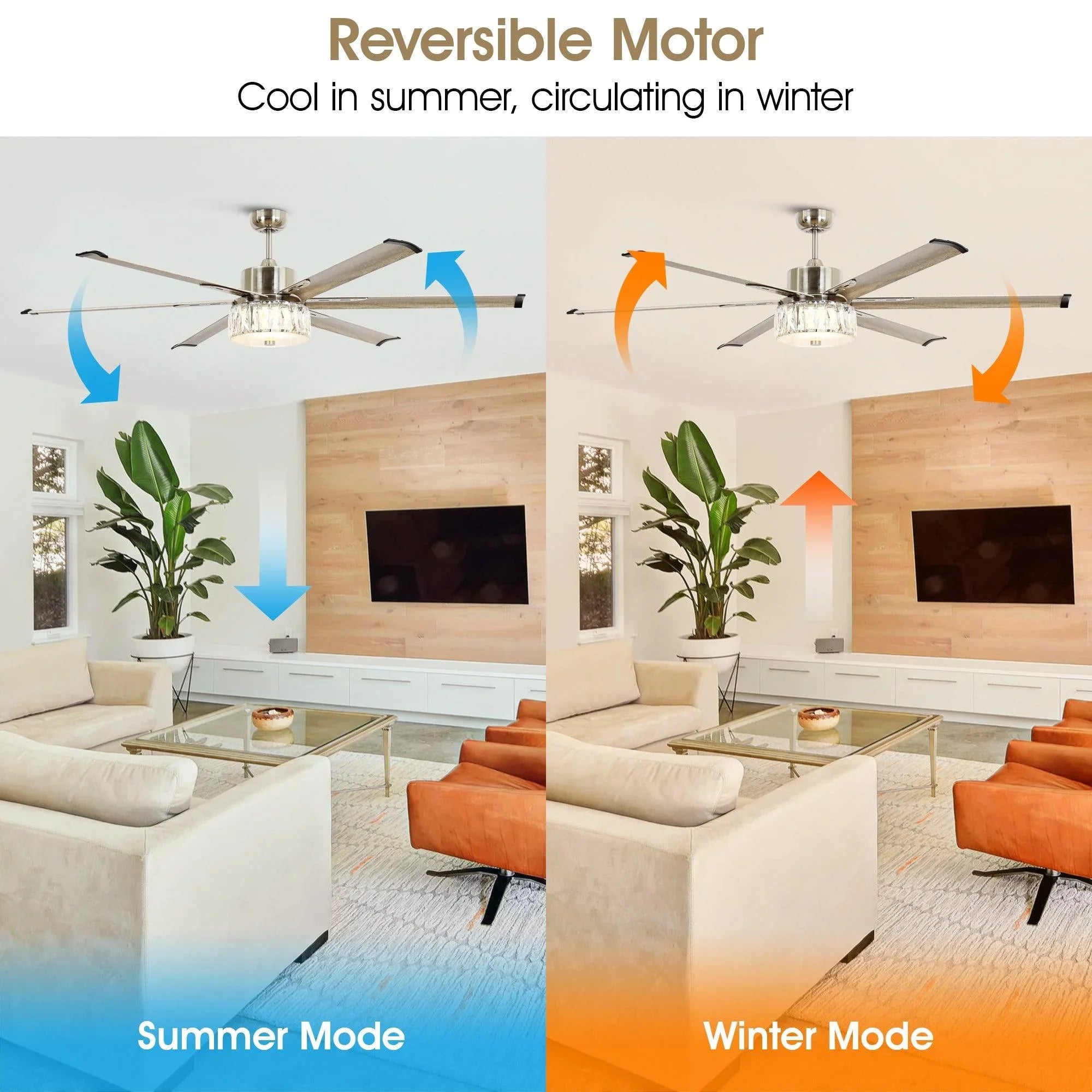 65" Modern Brushed Nickel DC Motor Downrod Mount Reversible Ceiling Fan with Lighting and Remote Control - Parrot Uncle UK