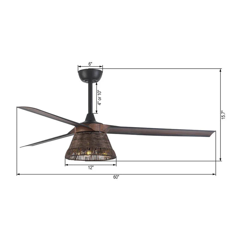 60" Farmhouse Downrod Mount Reversible Ceiling Fan with Lighting and Remote Control - Parrot Uncle UK