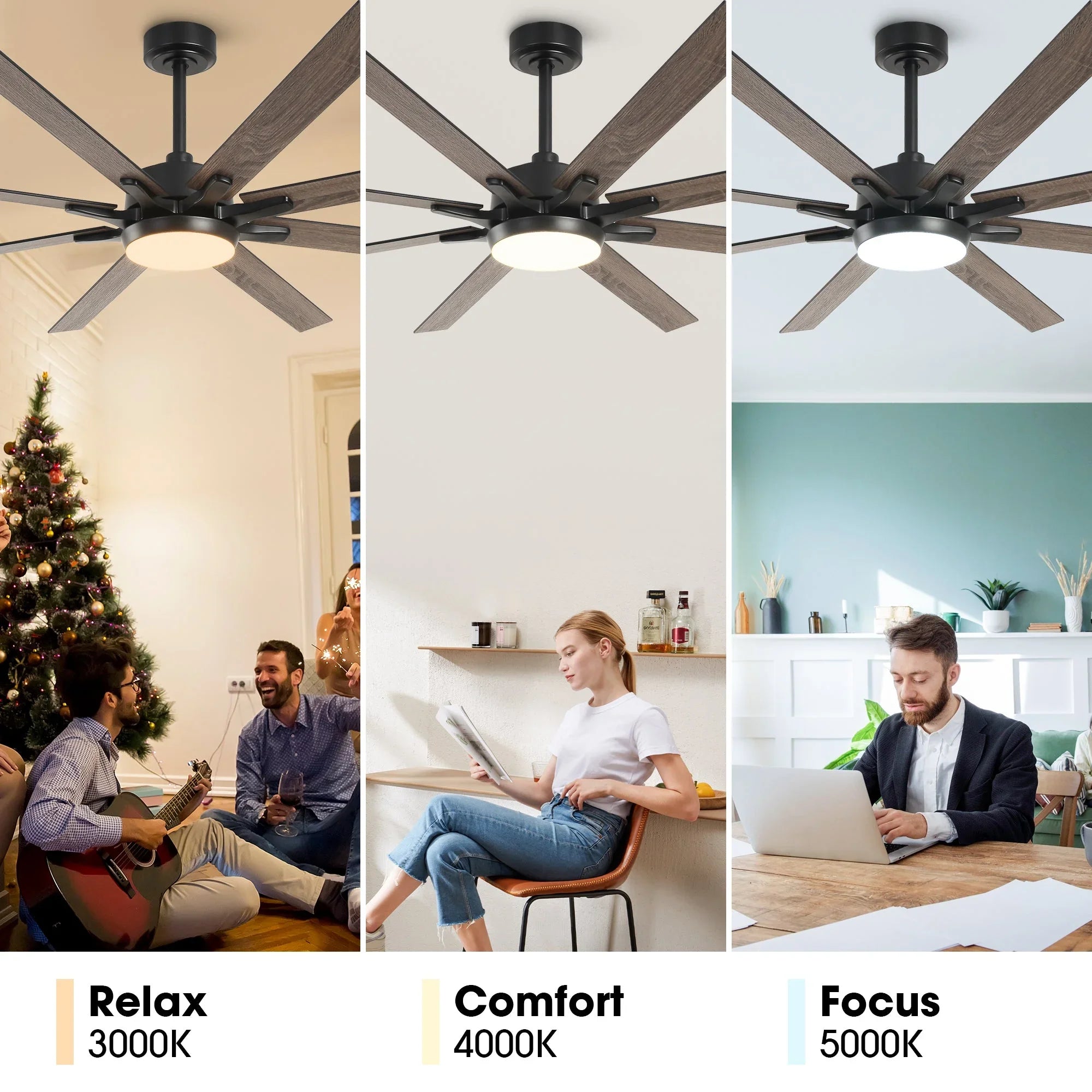 65 Inch Teresa Modern Double-sided Blades Ceiling Fan with Remote Control and LED Light - Parrot Uncle UK