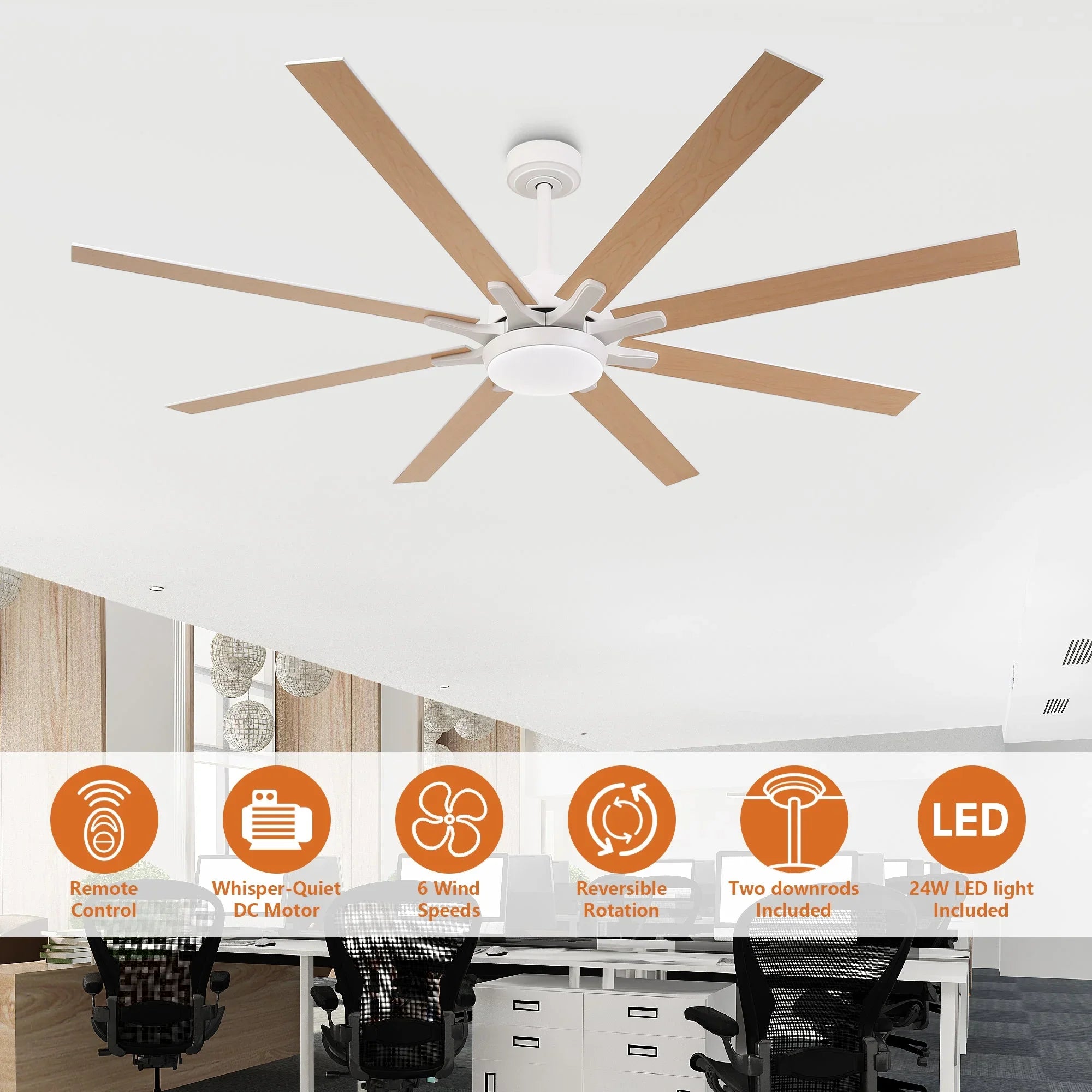 65 Inch Teresa Modern Double-sided Blades Ceiling Fan with Remote Control and LED Light - Parrot Uncle UK