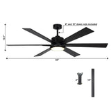 65" Amold Industrial Downrod Mount Ceiling Fan with Lighting and Remote Control - Parrot Uncle UK