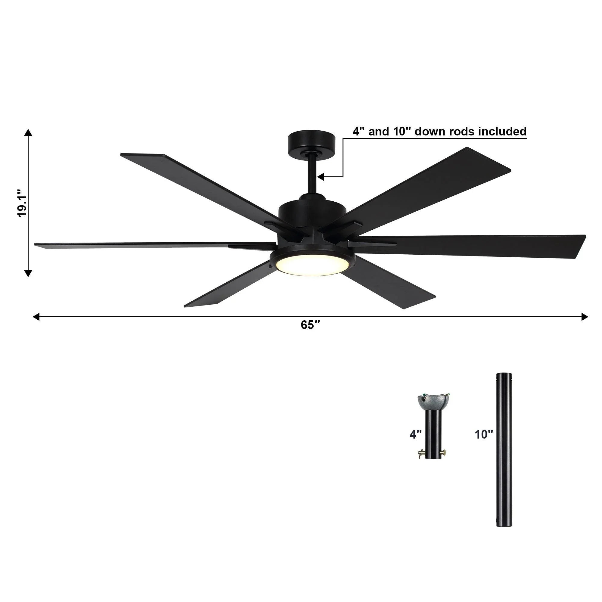65" Amold Industrial Downrod Mount Ceiling Fan with Lighting and Remote Control - Parrot Uncle UK