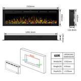 1524mm 60" EF60R Pro Hole in the Wall Electric Fire with 13 Flame Colors Insert Electric Fire with Remote Control 750/1500W