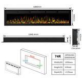 1880mm 74" EF74R Pro Wall Mounted Electric Fire with 13 Flame Colors Built-In Electric Fire with Remote Control 750/1500W