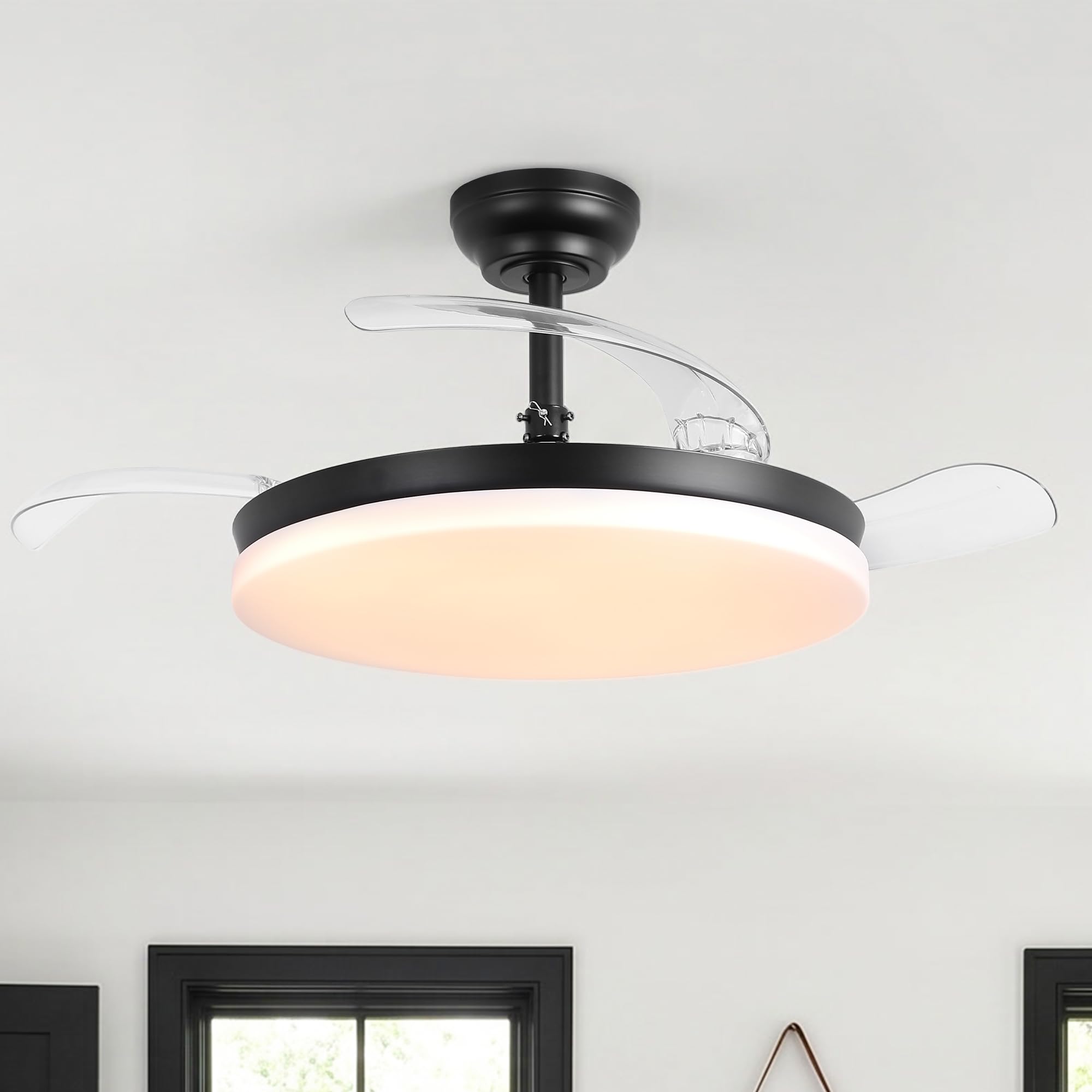 Cielo Ultra-Quiet DC Motor Black Ceiling Fan Ø100 cm with 3 Retractable Blades and LED Light