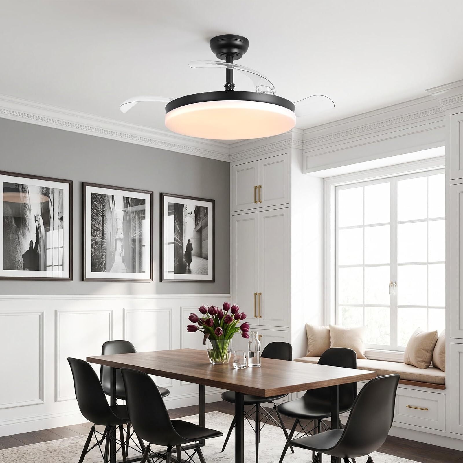 Cielo Ultra-Quiet DC Motor Black Ceiling Fan Ø100 cm with 3 Retractable Blades and LED Light