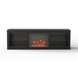 168cm/66" Black LED TV Stand with Electric Fire Fits Up to 75" TVs with LED Shelf Lighting