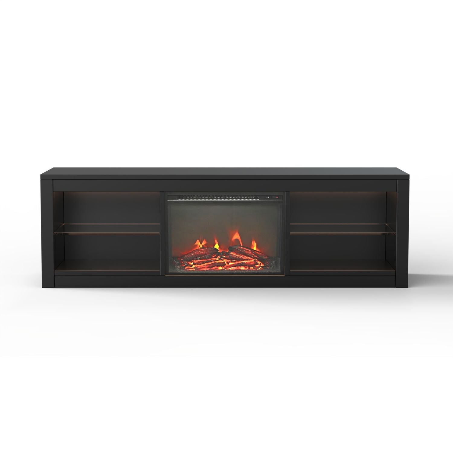 168cm/66" Black LED TV Stand with Electric Fire Fits Up to 75" TVs with LED Shelf Lighting
