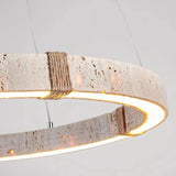 Elegant Ringo Travertine Stone Pendant Lights, Ø 40cm, Natural Stone Ring Chandelier LED Ceiling Light