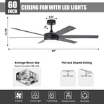 60" DC Motor 6 Blades Modern Downrod Mount Ceiling Fan with Remote Control - Parrot Uncle UK
