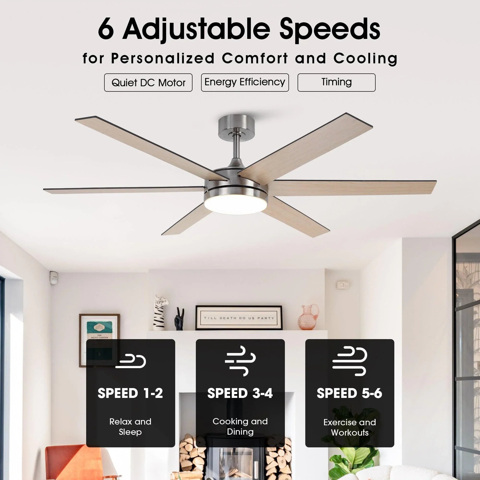60" DC Motor 6 Blades Modern Downrod Mount Ceiling Fan with Remote Control - Parrot Uncle UK