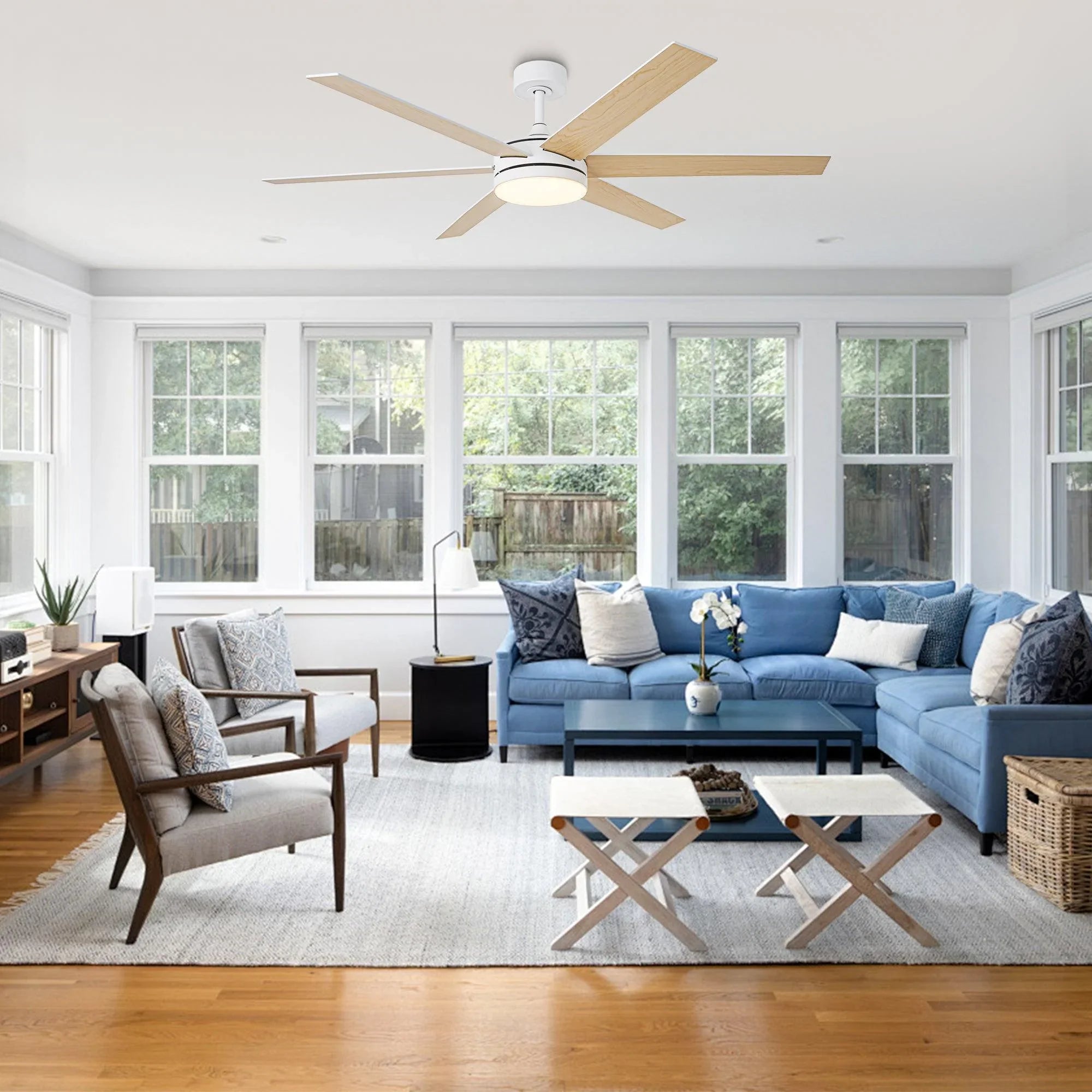 60" DC Motor 6 Blades Modern Downrod Mount Ceiling Fan with Remote Control - Parrot Uncle UK